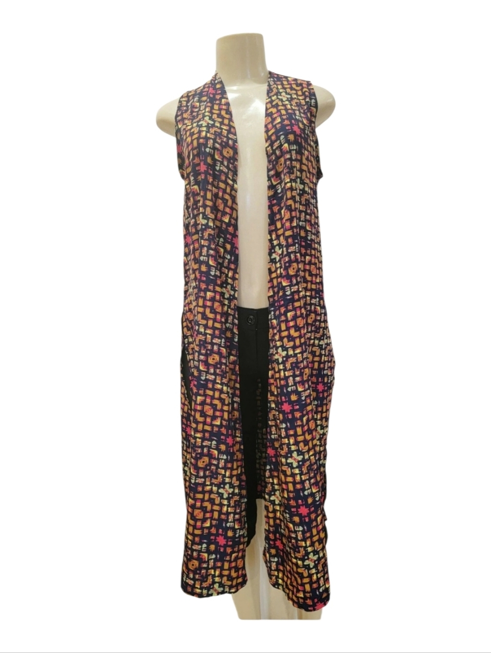 LuLaRoe Women's Sz XS Sleeveless Open Front Side Split Long Duster Vest